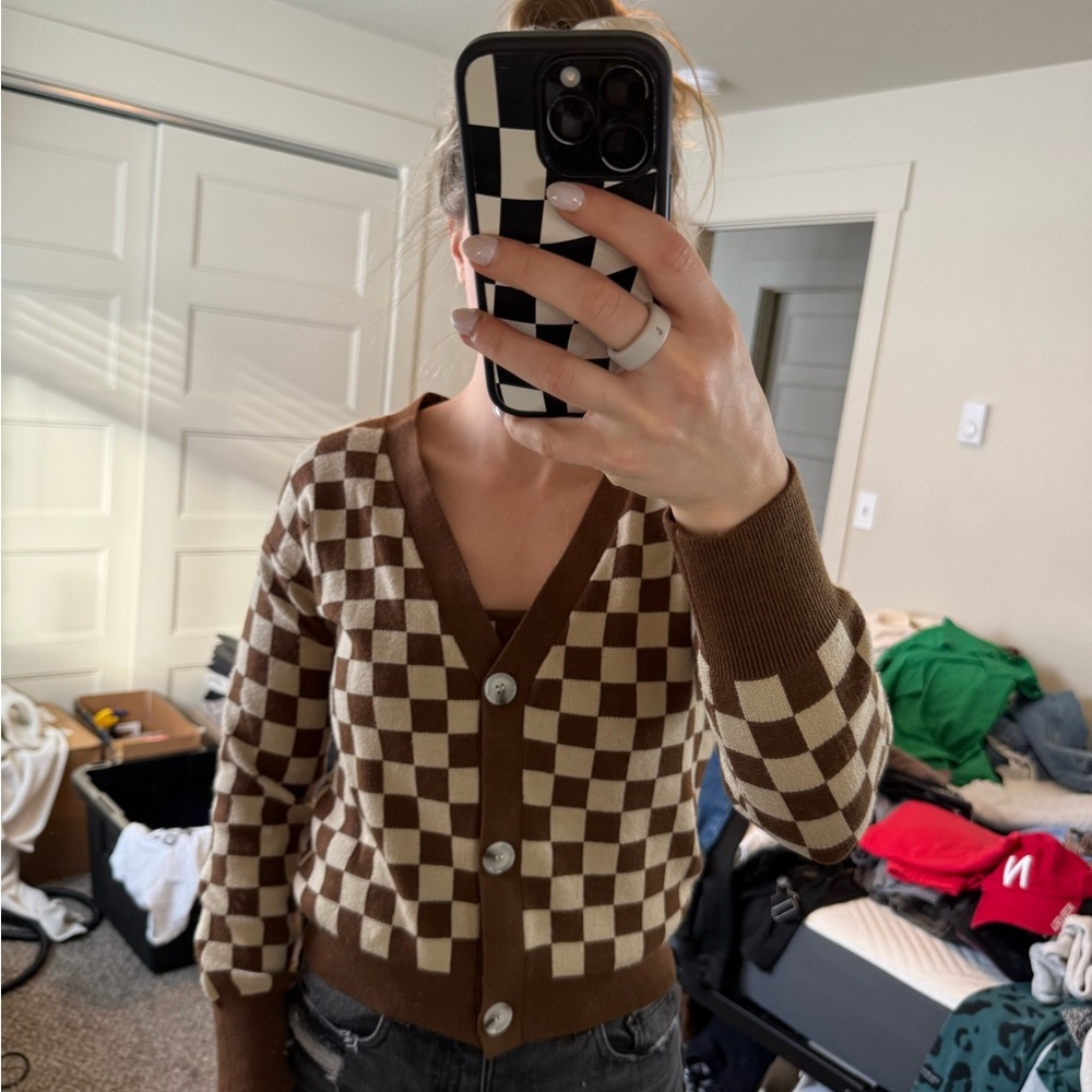 Brown Checkered Women's Sweater